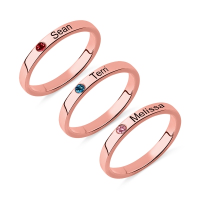 Mother's Birthstone Stackable Name Ring In Rose Gold